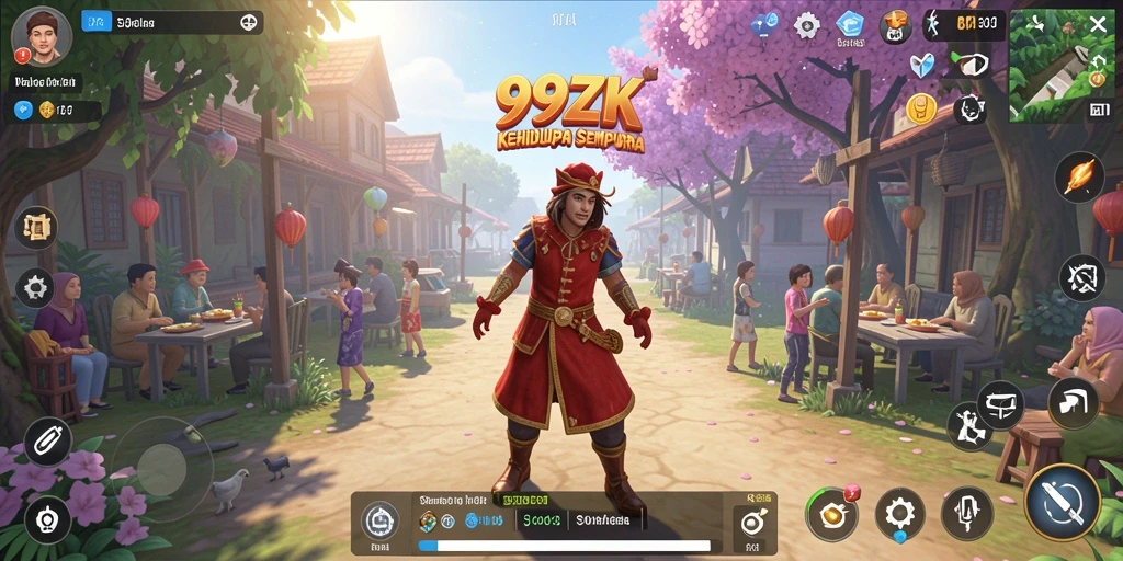 Screenshot gameplay 99ZK yang menampilkan aktivitas simulasi kehidupan.