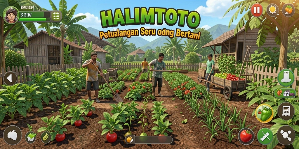 Tampilan gameplay menarik dari HALIMTOTO saat berkebun dan merawat tanaman.