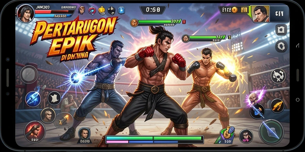 Screenshot gameplay JANDA303 menampilkan aksi pertarungan yang mendebarkan.