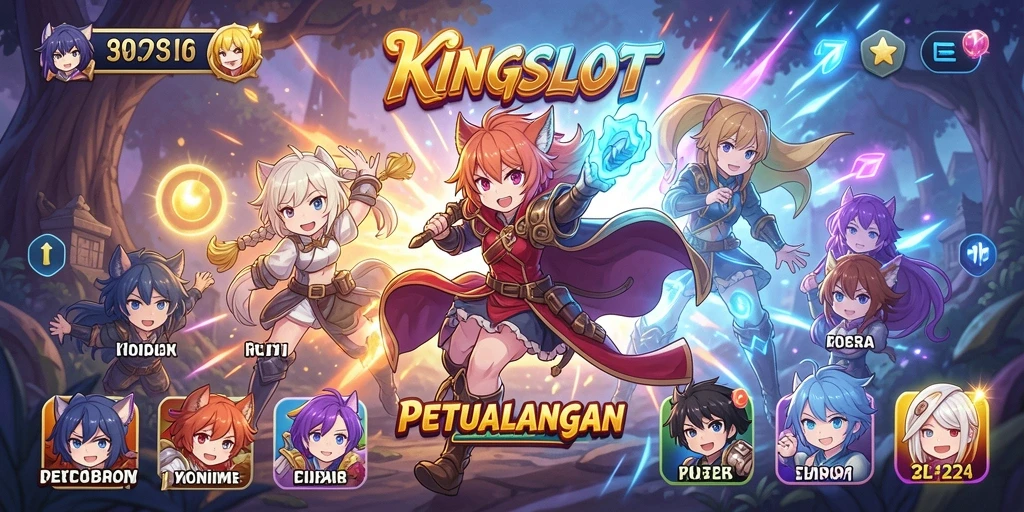 Tampilan gameplay KINGSLOT yang menampilkan duel karakter Anime.